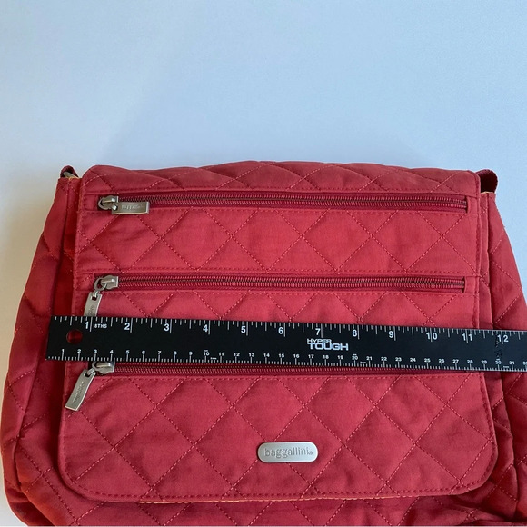 Baggallini Crossbody Bag 12x10x3” Orange Quilted Nylon Triple Zip Trolley Handle - Picture 9 of 10